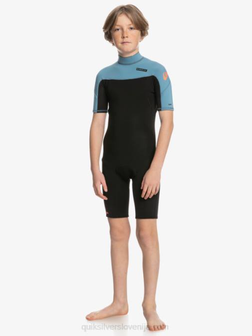 Quiksilver PJ4H2041 fantje črna/provincialno modra 8-16 2/2 mm spomladanska obleka s kratkimi rokavi in ​​zadrgo za vsakodnevno uporabo