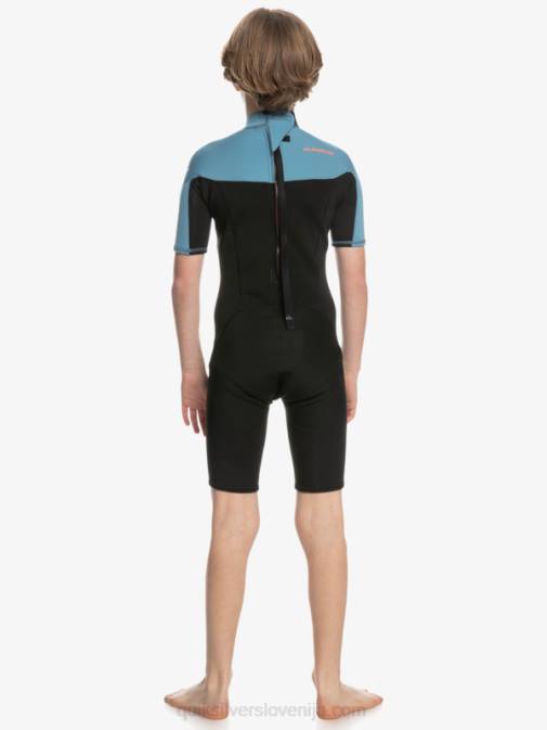 Quiksilver PJ4H2041 fantje črna/provincialno modra 8-16 2/2 mm spomladanska obleka s kratkimi rokavi in ​​zadrgo za vsakodnevno uporabo