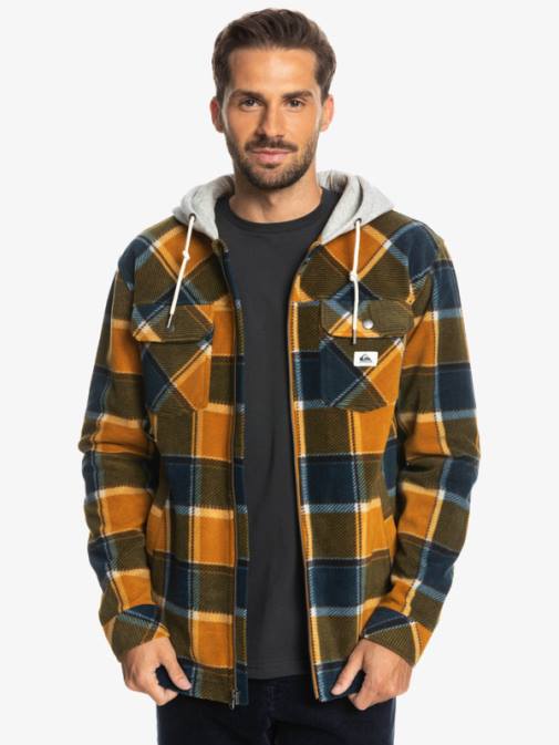 Quiksilver PJ4H1474 moški pladenj iz flanele v rjavi barvi super napihnjena jakna iz flisa s kapuco in zadrgo