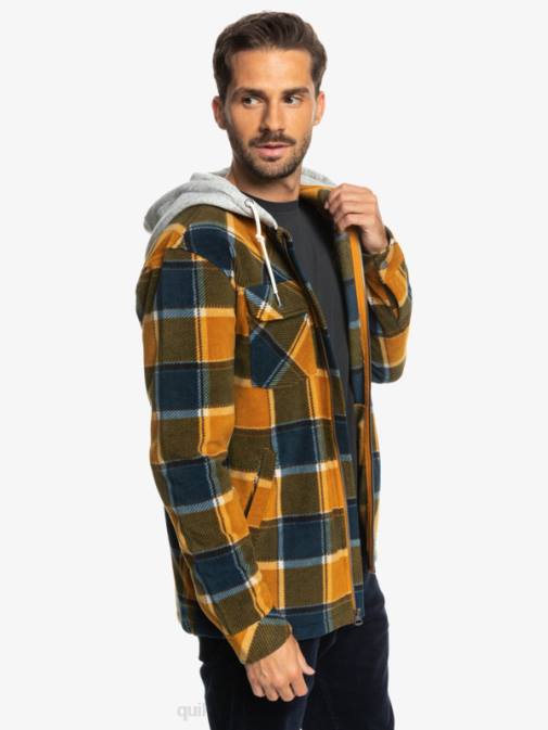 Quiksilver PJ4H1474 moški pladenj iz flanele v rjavi barvi super napihnjena jakna iz flisa s kapuco in zadrgo