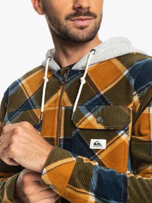 Quiksilver PJ4H1474 moški pladenj iz flanele v rjavi barvi super napihnjena jakna iz flisa s kapuco in zadrgo