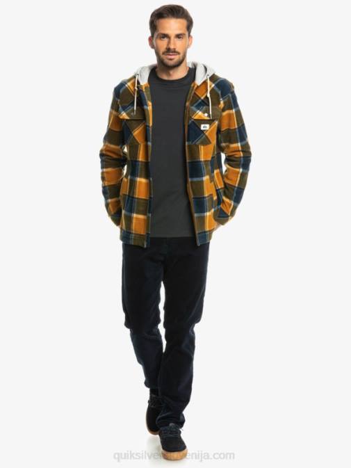 Quiksilver PJ4H1474 moški pladenj iz flanele v rjavi barvi super napihnjena jakna iz flisa s kapuco in zadrgo