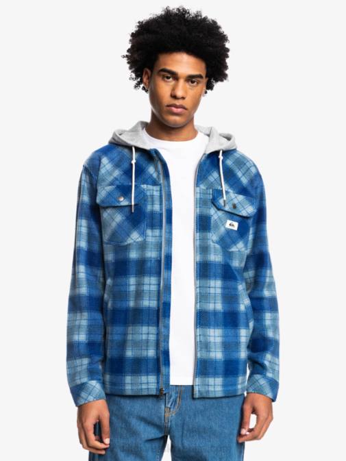 Quiksilver PJ4H1475 moški sodalit modra super karirasta super napihnjena jakna iz flisa s kapuco in zadrgo