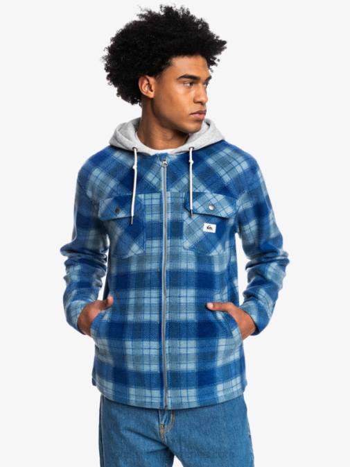 Quiksilver PJ4H1475 moški sodalit modra super karirasta super napihnjena jakna iz flisa s kapuco in zadrgo