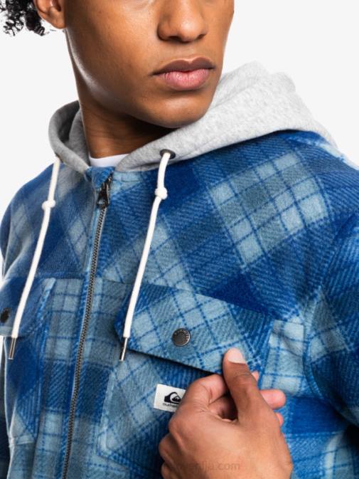 Quiksilver PJ4H1475 moški sodalit modra super karirasta super napihnjena jakna iz flisa s kapuco in zadrgo