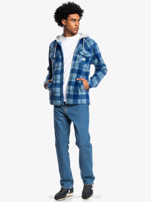 Quiksilver PJ4H1475 moški sodalit modra super karirasta super napihnjena jakna iz flisa s kapuco in zadrgo