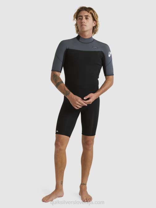 Quiksilver PJ4H1433 moški črna/pištolna kovina 2/2 mm spomladanska obleka s kratkimi rokavi in ​​zadrgo za vsak dan