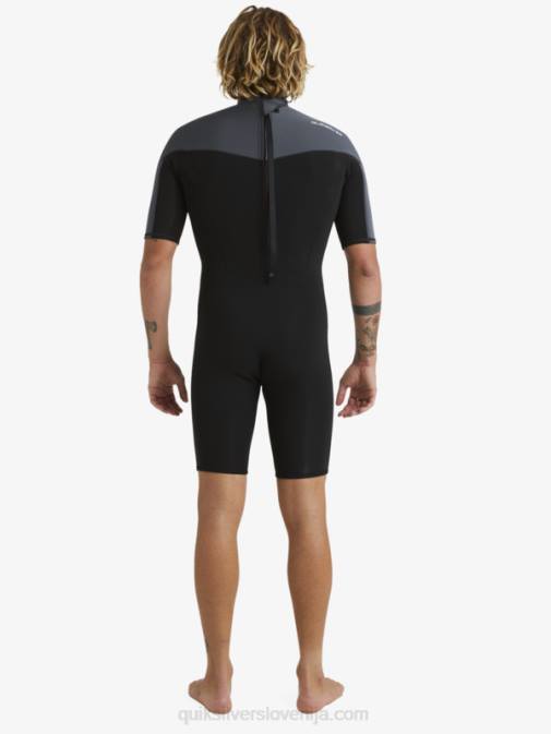 Quiksilver PJ4H1433 moški črna/pištolna kovina 2/2 mm spomladanska obleka s kratkimi rokavi in ​​zadrgo za vsak dan
