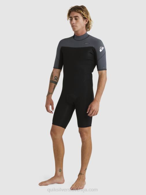 Quiksilver PJ4H1433 moški črna/pištolna kovina 2/2 mm spomladanska obleka s kratkimi rokavi in ​​zadrgo za vsak dan