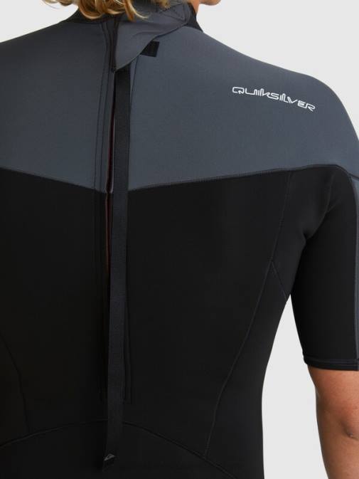 Quiksilver PJ4H1433 moški črna/pištolna kovina 2/2 mm spomladanska obleka s kratkimi rokavi in ​​zadrgo za vsak dan