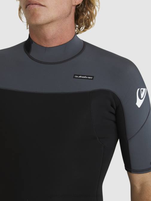 Quiksilver PJ4H1433 moški črna/pištolna kovina 2/2 mm spomladanska obleka s kratkimi rokavi in ​​zadrgo za vsak dan