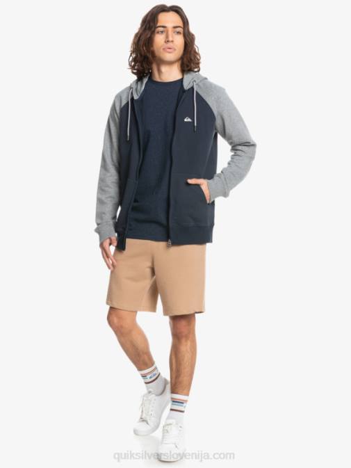 Quiksilver PJ4H1514 moški svetlo siva heather/črna Essentials pulover s kapuco na zadrgo