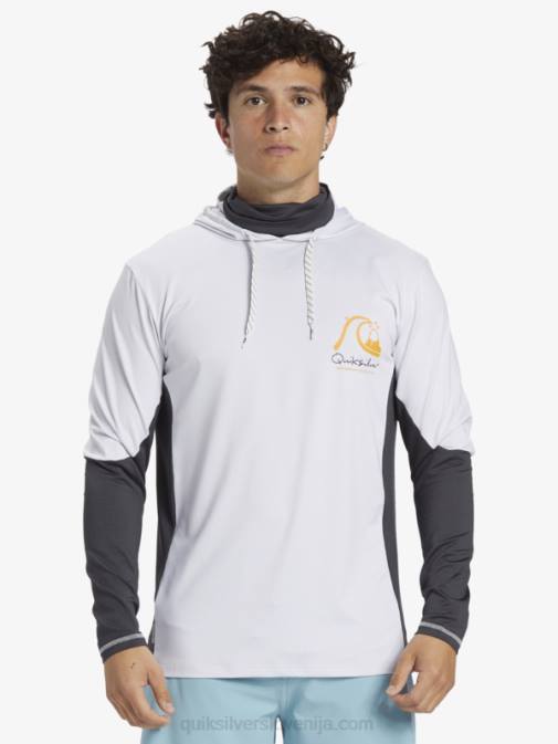 Quiksilver PJ4H831 moški bela majica za surfanje z dolgimi rokavi waterman angler hooded upf 50