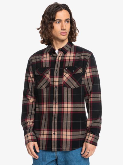 Quiksilver PJ4H1428 moški črna lipa raztežaj lipova raztegljiva flanelasta srajca z dolgimi rokavi