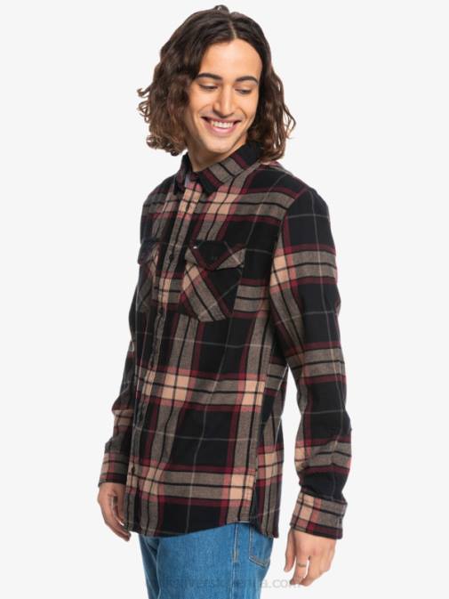 Quiksilver PJ4H1428 moški črna lipa raztežaj lipova raztegljiva flanelasta srajca z dolgimi rokavi