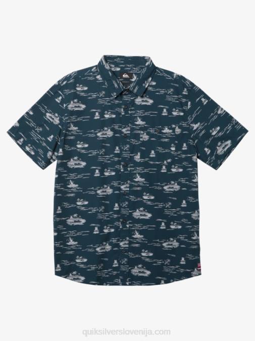 Quiksilver PJ4H1726 moški polnočna mornarica srajca s kratkimi rokavi hawaii lost at sea