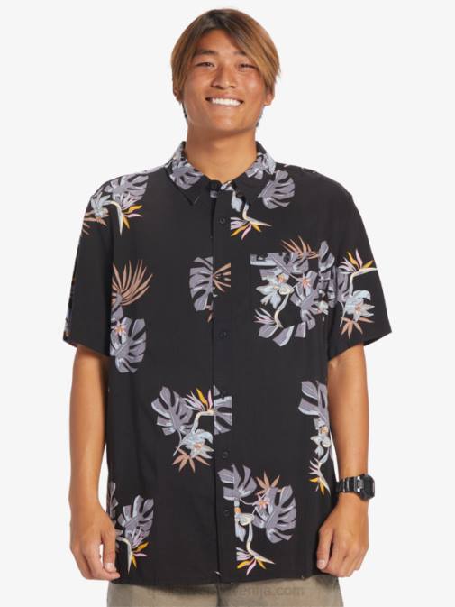Quiksilver PJ4H649 moški črni cvetlični ss cvetlična majica s kratkimi rokavi