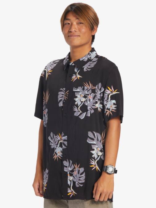 Quiksilver PJ4H649 moški črni cvetlični ss cvetlična majica s kratkimi rokavi