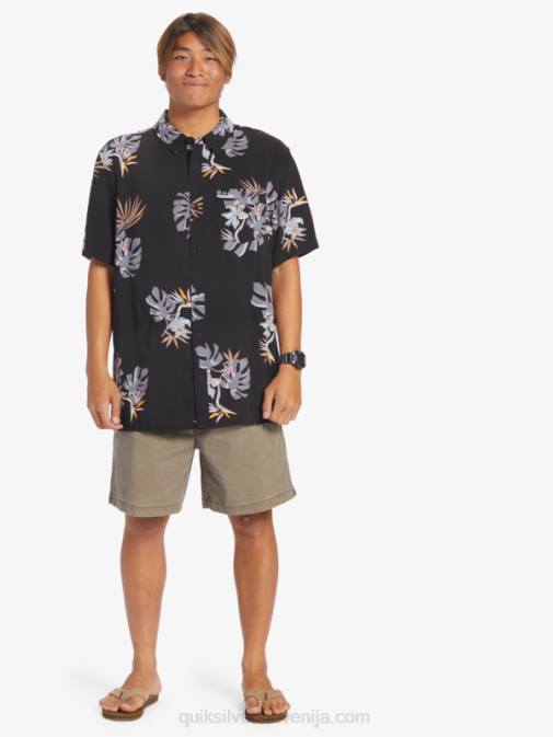 Quiksilver PJ4H649 moški črni cvetlični ss cvetlična majica s kratkimi rokavi