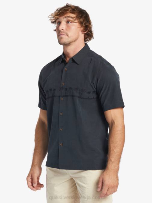 Quiksilver PJ4H868 moški Črna waterman tahiti palms vrhunska majica proti gubam