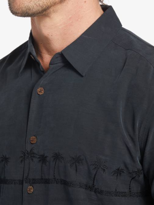 Quiksilver PJ4H868 moški Črna waterman tahiti palms vrhunska majica proti gubam